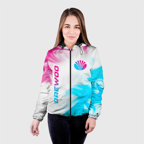 Женская куртка 3D Daewoo neon gradient style: надпись, символ, цвет черный - фото 3