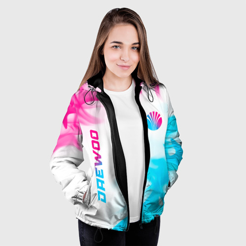 Женская куртка 3D Daewoo neon gradient style: надпись, символ, цвет черный - фото 4