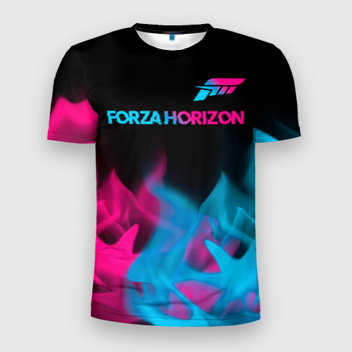 Мужская футболка 3D Slim Forza Horizon - neon gradient: символ сверху, цвет 3D печать