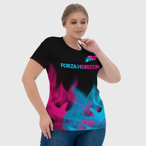 Женская футболка 3D Forza Horizon - neon gradient: символ сверху, цвет 3D печать - фото 6