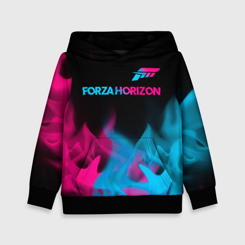 Детская толстовка с принтом Forza Horizon - neon gradient: символ сверху, вид спереди №1
