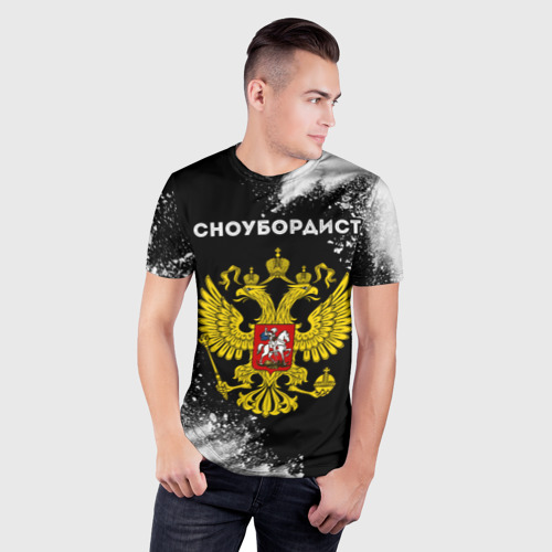 Мужская футболка 3D Slim Сноубордист из России и герб РФ, цвет 3D печать - фото 3