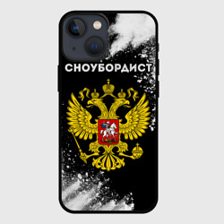 Чехол для iPhone 13 mini Сноубордист из России и герб РФ