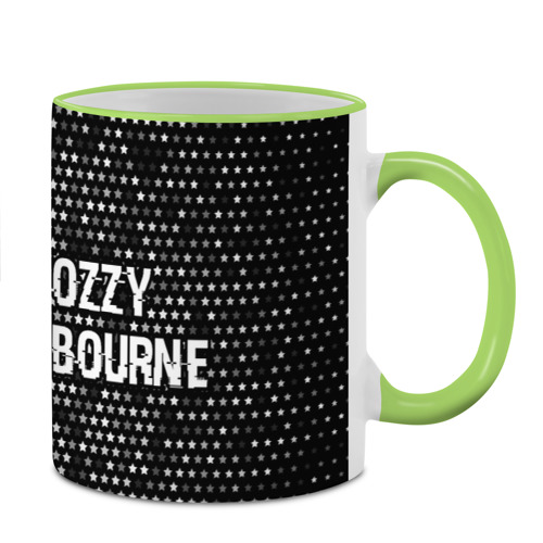 Кружка с полной запечаткой Ozzy Osbourne glitch на темном фоне: надпись и символ, цвет Кант светло-зеленый