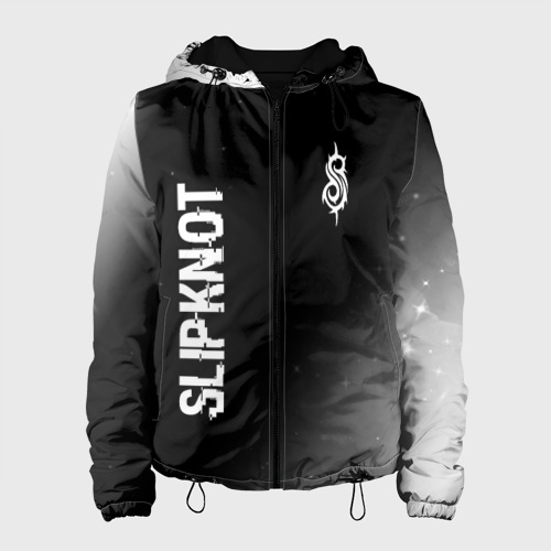 Женская куртка 3D Slipknot glitch на темном фоне: надпись, символ, цвет черный