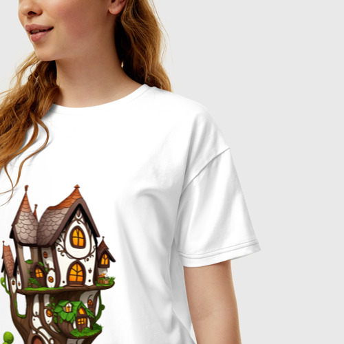 Женская футболка хлопок Oversize Многоэтажный сказочный домик, цвет белый - фото 3