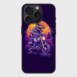 Чехол силиконовый для Apple iPhone 15 Pro Мax матовый Динозавр на мотоцикле