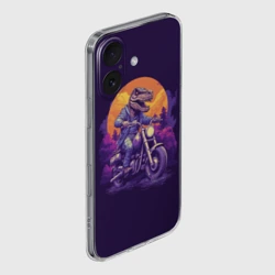 Чехол для iPhone 16 силиконовый с защитой камеры Динозавр на мотоцикле - фото 2