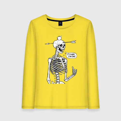Женский лонгслив хлопок Skeleton - i am fine, цвет желтый