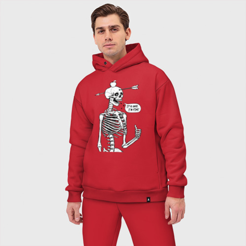 Мужской костюм oversize хлопок Skeleton - i am fine, цвет красный - фото 3