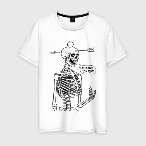 Мужская футболка из хлопка с принтом Skeleton - i am fine, вид спереди №1