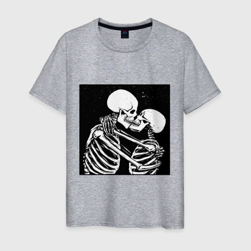 Мужская футболка хлопок Kissing skeletons, цвет меланж