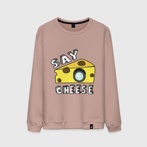 Мужской свитшот хлопок Say cheese, цвет пыльно-розовый