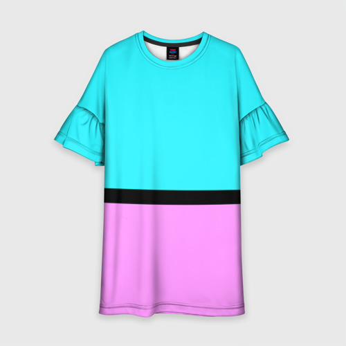 Детское платье 3D с принтом Двуцветный бирюзово-сиреневый, вид спереди #2