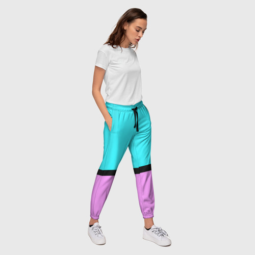 Женские брюки 3D с принтом Двуцветный бирюзово-сиреневый, вид сбоку #3