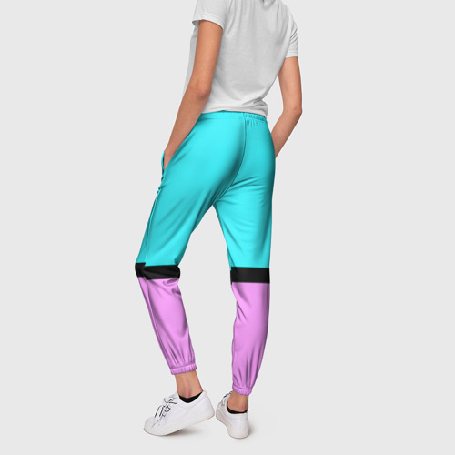 Женские брюки 3D с принтом Двуцветный бирюзово-сиреневый, вид сзади #2