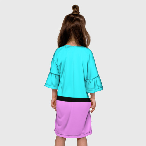 Детское платье 3D с принтом Двуцветный бирюзово-сиреневый, вид сзади #2