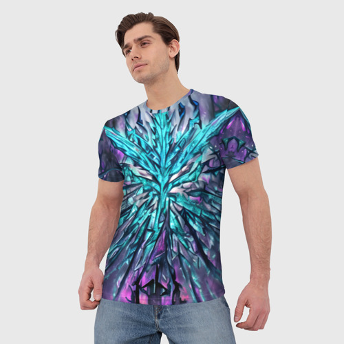 Мужская футболка 3D с принтом Адский разлом голубой, фото на моделе #1
