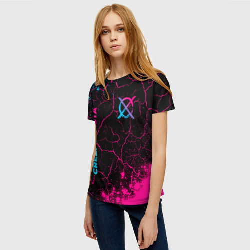 Женская футболка 3D с принтом CreepyPasta - neon gradient: надпись, символ, фото на моделе #1
