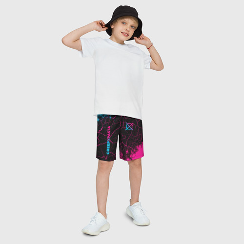 Детские спортивные шорты 3D с принтом CreepyPasta - neon gradient: надпись, символ, фото на моделе #1