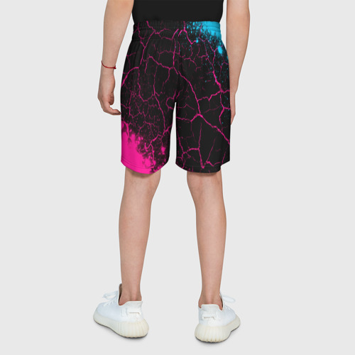 Детские спортивные шорты 3D с принтом CreepyPasta - neon gradient: надпись, символ, вид сзади #2