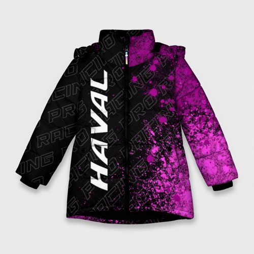 Зимняя куртка для девочек 3D с принтом Haval pro racing: по-вертикали, вид спереди #2