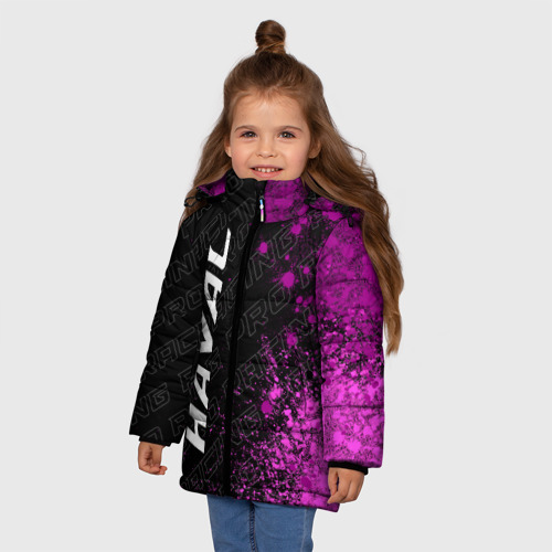 Зимняя куртка для девочек 3D с принтом Haval pro racing: по-вертикали, фото на моделе #1