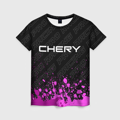Женская футболка 3D с принтом Chery pro racing: символ сверху, вид спереди #2
