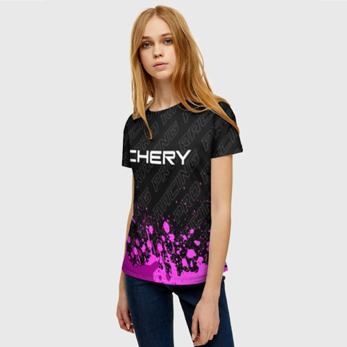 Женская футболка 3D с принтом Chery pro racing: символ сверху, фото на моделе #1