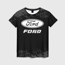 Женская футболка 3D Ford Speed на темном фоне со следами шин