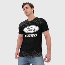 Мужская футболка 3D Ford Speed на темном фоне со следами шин - фото 2