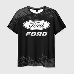 Мужская футболка 3D Ford Speed на темном фоне со следами шин