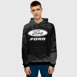 Мужская толстовка 3D Ford Speed на темном фоне со следами шин - фото 2