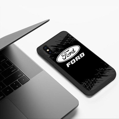 Чехол для iPhone XS Max матовый Ford Speed на темном фоне со следами шин - фото 5