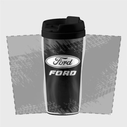 Термокружка-непроливайка Ford Speed на темном фоне со следами шин - фото 2