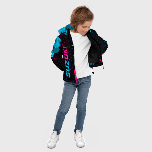 Зимняя куртка для мальчиков 3D Suzuki - neon gradient: надпись, символ, цвет черный - фото 5