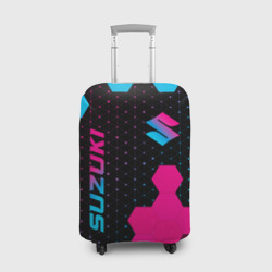 Чехол для чемодана 3D Suzuki - neon gradient: надпись, символ