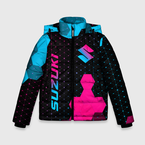 Зимняя куртка для мальчиков 3D Suzuki - neon gradient: надпись, символ, цвет черный