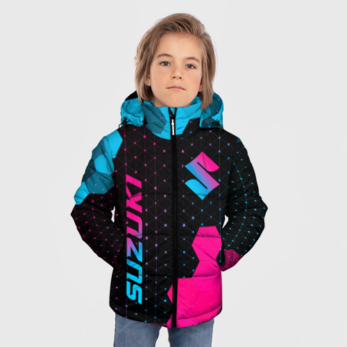 Зимняя куртка для мальчиков 3D Suzuki - neon gradient: надпись, символ, цвет черный - фото 3