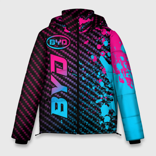 Мужская зимняя куртка 3D с принтом BYD - neon gradient: по-вертикали, вид спереди #2