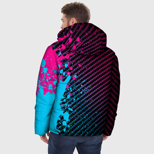 Мужская зимняя куртка 3D с принтом BYD - neon gradient: по-вертикали, вид сзади #2
