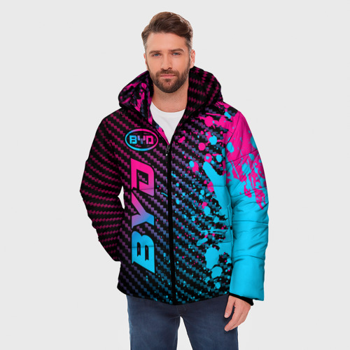 Мужская зимняя куртка 3D с принтом BYD - neon gradient: по-вертикали, фото на моделе #1