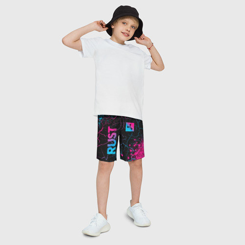 Детские спортивные шорты 3D Rust - neon gradient: надпись, символ, цвет 3D печать - фото 3