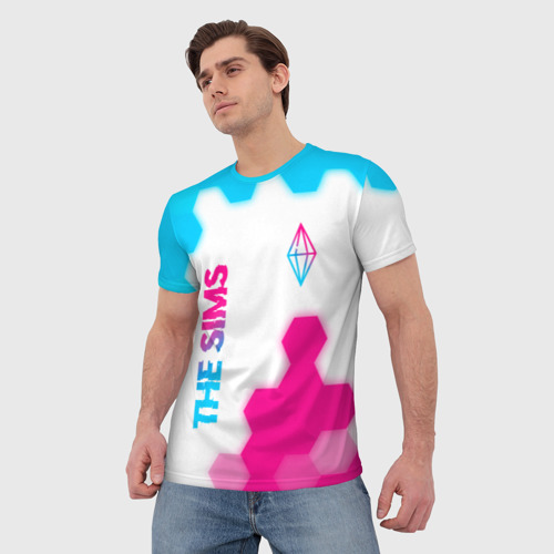 Мужская футболка 3D The Sims neon gradient style: надпись, символ, цвет 3D печать - фото 3