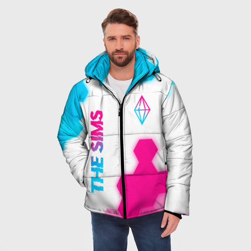 Мужская зимняя куртка 3D The Sims neon gradient style: надпись, символ, цвет черный - фото 3