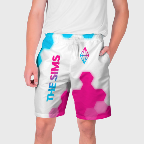 Мужские шорты 3D с принтом The Sims neon gradient style: надпись, символ, вид спереди #2