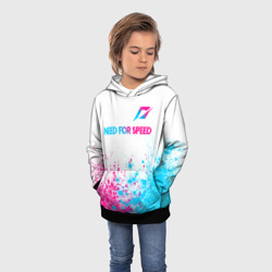 Толстовка с принтом Need for Speed neon gradient style: символ сверху для ребенка, вид на модели спереди №2. Цвет основы: черный