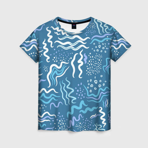 Женская футболка 3D Абстрактные линии на голубом фоне, цвет 3D печать