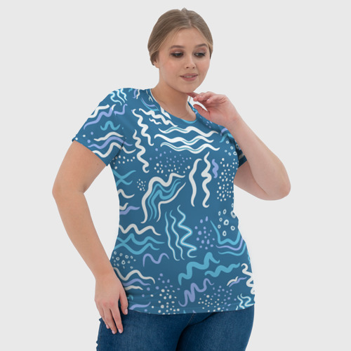 Женская футболка 3D Абстрактные линии на голубом фоне, цвет 3D печать - фото 6