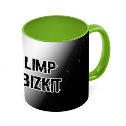 Кружка с полной запечаткой Limp Bizkit glitch на светлом фоне: надпись и символ